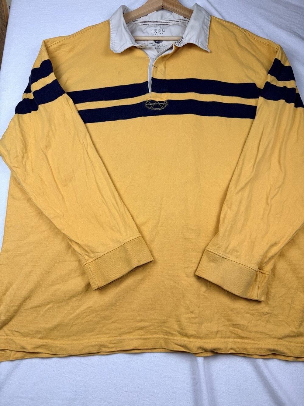 IZOD Jeans Rugby Shirt Men’s XXL Yellow Navy Stripe 100% Cotton Preppy Y2K
